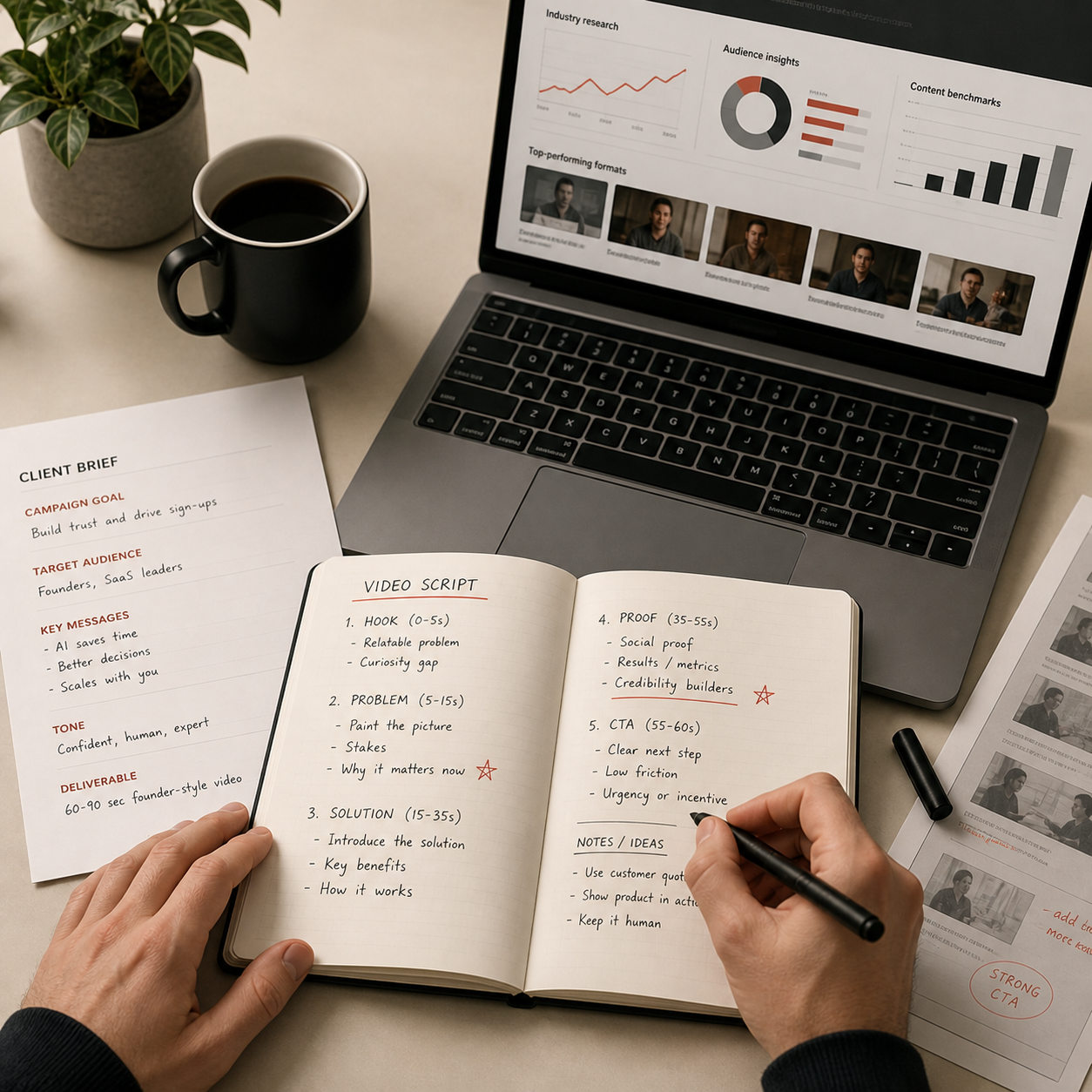 LeadUp researching industry topics and writing a video script